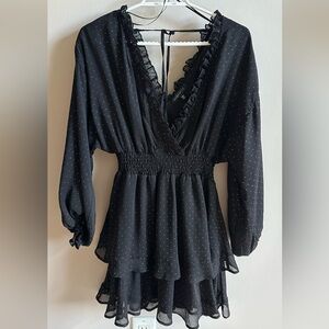 Dynamite Black Polka Dot Ruffle Mini Dress, Size TP/XS